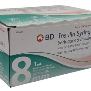 10 per Pack - 8mm, 30G, 1mL Insulin Syringes