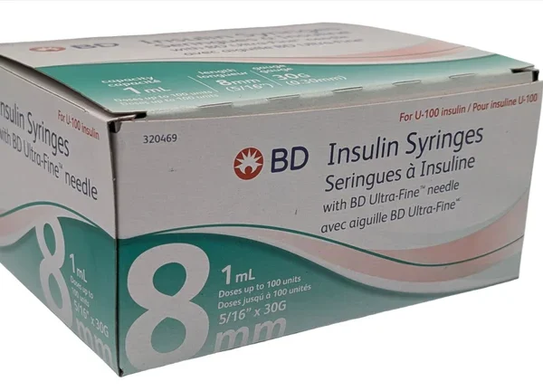 10 per Pack - 8mm, 30G, 1mL Insulin Syringes