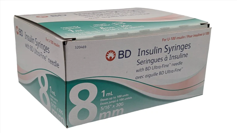 10 per Pack - 8mm, 30G, 1mL Insulin Syringes