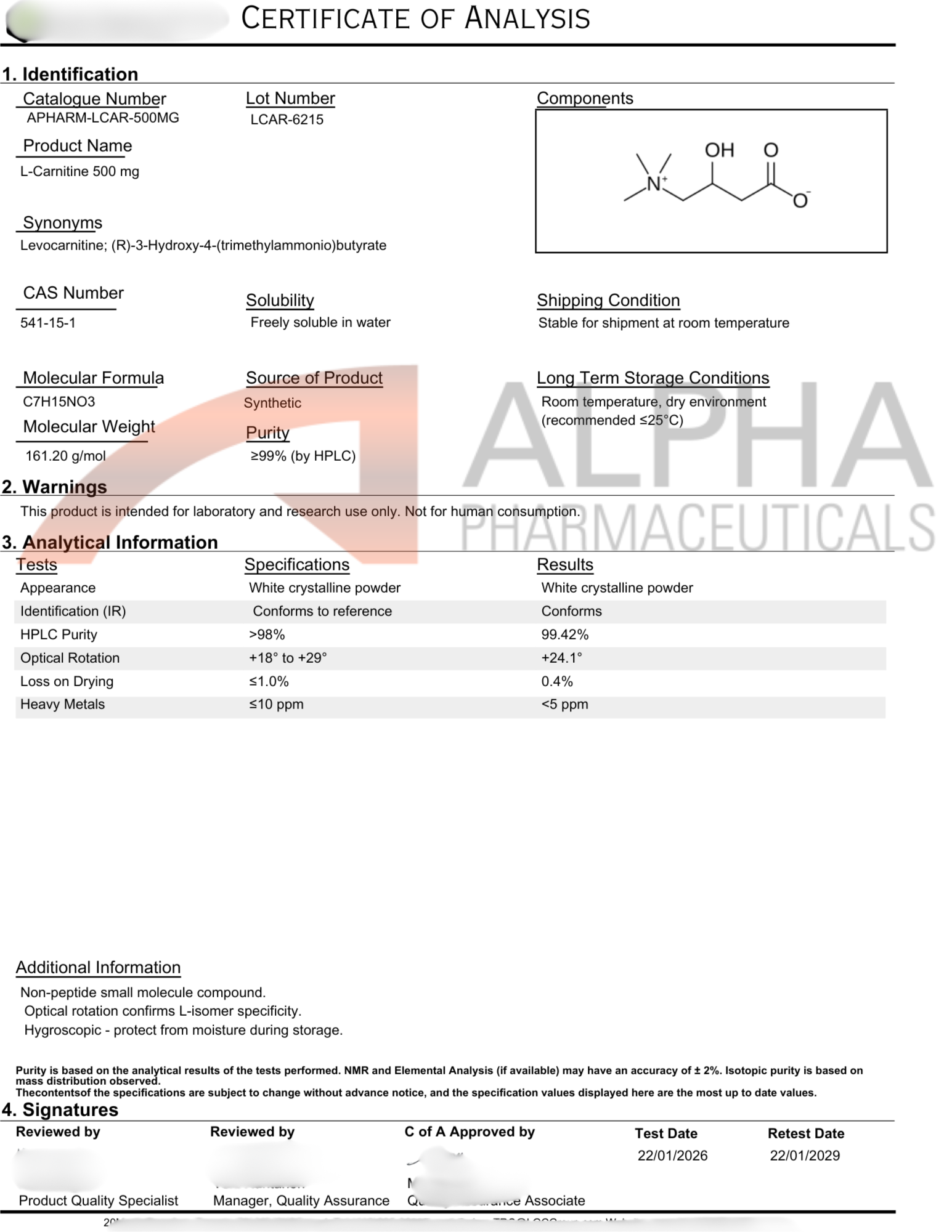 L-Carnitine - 500 mg