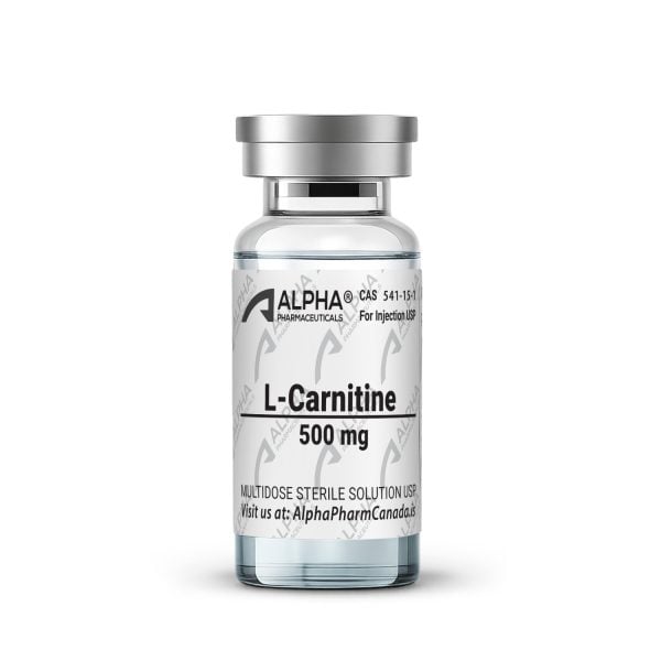 L-Carnitine 500 mg injectable solution vial by AlphaPharmCanada.is – front label view