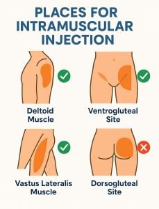 Best injection site for steroids showing ventrogluteal, deltoid, and quadriceps musclesThis includes the focus keyphrase naturally and accurately reflects the image.
