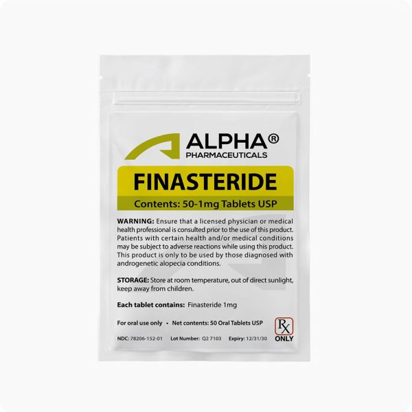 Finasteride 1mg hair loss tablets for androgenetic alopecia in men, packaged by AlphaPharm Canada.